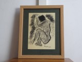 Corneliu Baba, &rsquo;Nud sezand&rsquo; | Tablou vechi, carbune pe hartie