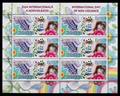 ✅RO 2009 LP 1847a &amp;quot;Ziua Inter. a Nonviolentei&amp;quot; , minicoala de 6 marci , MNH foto