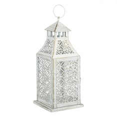 Felinar Metalic, Model Perforat, Alb, 12.5x12.5x31 cm