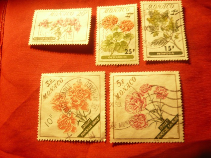 Serie mica Monaco - Flori 1959 , 5 val. stampilate