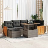 VidaXL Set canapele grădină cu perne 7 piese gri poliratan/lemn acacia 3327735