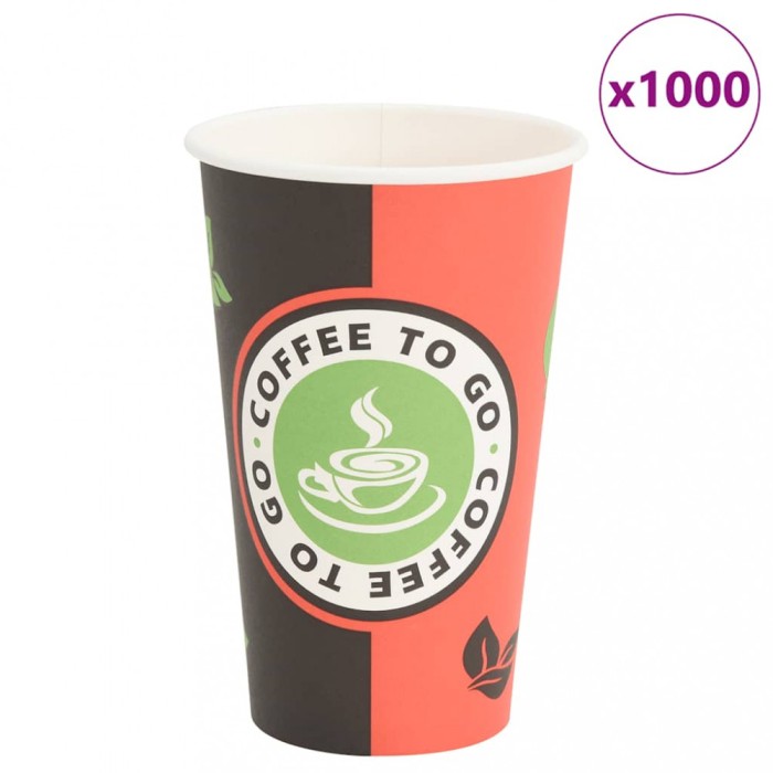 Cești de cafea din h&acirc;rtie 1000 buc 16 oz 400 ml roșu și negru