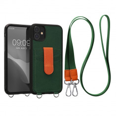 Husa kwmobile pentru Apple iPhone 11, Piele ecologica, Verde/Portocaliu, 59766.227