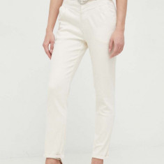 Morgan pantaloni femei, culoarea bej, drept, high waist