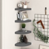 vidaXL Rafturi Colț Perete Gri Extralucios, 25cm, Set 4 Bucăți, MDF, Etajeră Suspendată Design Modern