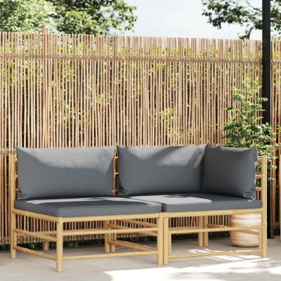 vidaXL Set mobilier de grădină cu perne gri &amp;icirc;nchis, 2 piese, bambus 313151 foto