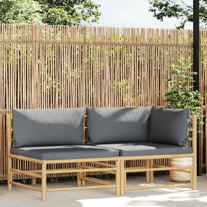 vidaXL Set mobilier de grădină cu perne gri &icirc;nchis, 2 piese, bambus 313151