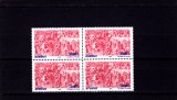 Eroare,Pata de culoare alba pe pret stanga jos,bloc de patru,MNH ** ROMANIA., Flora, Nestampilat