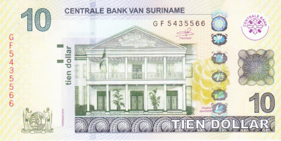 Bancnota Suriname 10 Dolari 2019 - P163c UNC foto