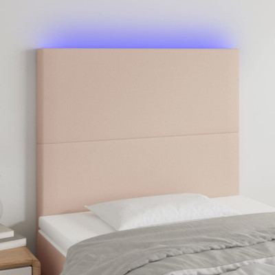 vidaXL Tăblie de pat cu LED cappuccino 80x5x118/128cm, piele ecologică foto