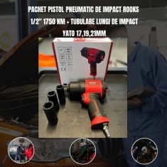 Pachet pistol pneumatic de impact Rooks 1 2 1750 Nm + Tubulare lungi de impact Yato 17,19,21mm