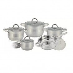 Set 5 oale inox cu capac Kitchen Pro, 7 straturi, compatibil cu toate sursele de caldura