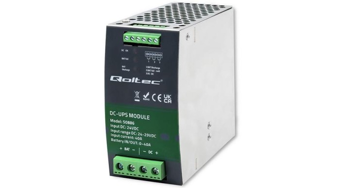 Modul Qoltec UPS DC pentru șină DIN | 40A | 24V