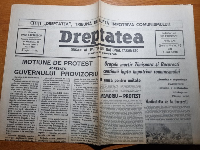 dreptatea 3 mai 1990-bucuresti, timisoara continua lupta impotriva comunismului