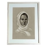 G13. Tablou, Portret de tarancuta, Tehnici mixte, carbune, inramat, 21x24cm, Portrete, Realism, RavariuArt