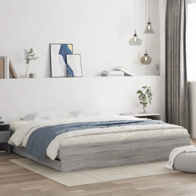 vidaXL Cadru de pat cu sertare gri sonoma 200x200 cm lemn prelucrat foto