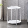 Masuta de cafea rotunda, din metal, cu 2 nivele, dimensiuni 42 x 52 cm, structura solida, tava detasabila, Greutate maxima suportata 20 kg, alb