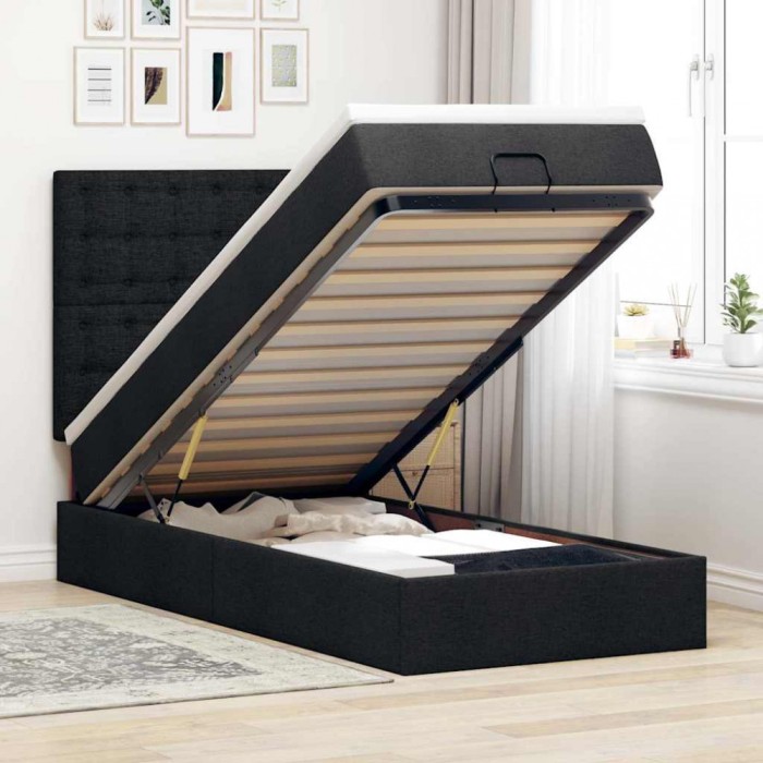 vidaXL Cadru de pat otoman cu saltea țesătură neagră 90x190cm 3313287