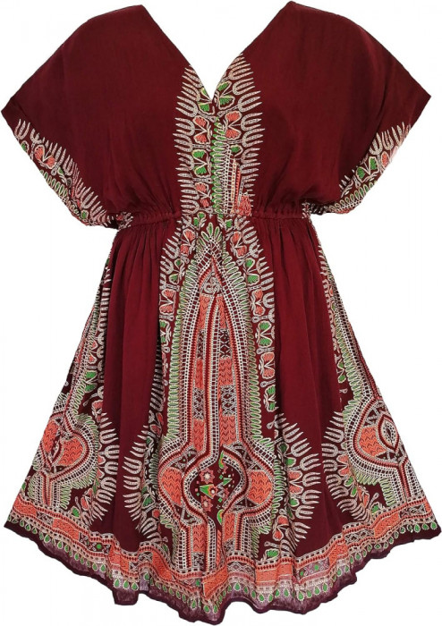 ot Boutique 119 - Plus Size Dashiki Printed Babydoll Cover-Up Rochie de vacanță