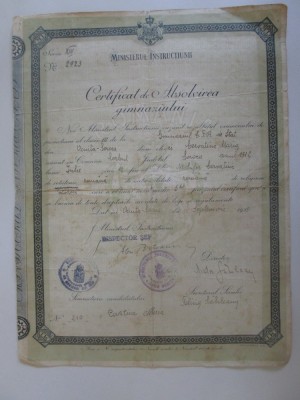 Rar! Certificat de absolvirea gimnaziului C.F.R. de stat din Ocnița-Soroca foto