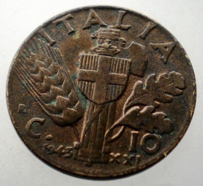 1.913 ITALIA WWII VITTORIO EMANUELE III 10 CENTESIMI 1943 R XF foto