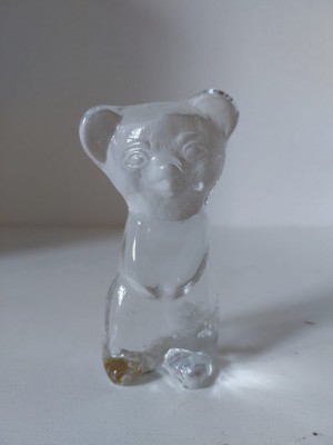 * Obiect decorativ de sticla masiva cristal groasa, greautate pentru hartii, urs foto