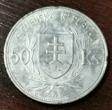 SV * Slovacia 50 KORUN 1944 * A Cincea Aniversare a Independenței - 1939 * ARGINT * WWII, Europa