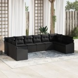 Gossi set de canapea pentru gradina in 10 piese cu perne ratan poliester negru