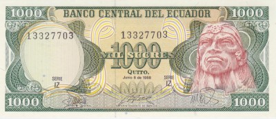 Bancnota Ecuador 1.000 Sucres 1988 - P125b UNC foto
