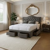 Cumpara ieftin Pat 180x200 cm Terasino Gri cu 4 sertare Tapitat Catifea Somiera Inclusa (cod D3)