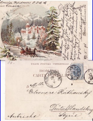 Sinaia (Peles)-Litografie 1898 -tema Casa Regala-edit. Bucuresti foto