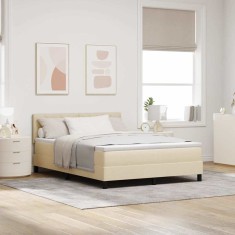 vidaXL Pat boxspring cu saltea cu saltea Crem 140 x 200 cm țesătură