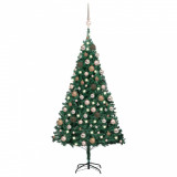 VidaXL Brad Crăciun pre-iluminat cu set globuri, verde, 180 cm, PVC