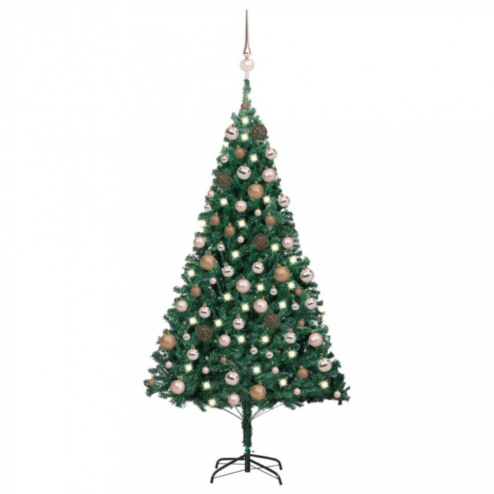 vidaXL Brad Crăciun pre-iluminat cu set globuri, verde, 180 cm, PVC
