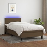 vidaXL Pat cu arcuri, saltea și LED, maro &icirc;nchis, 90x200 cm, textil