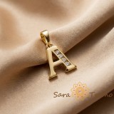 Pandantiv litera A cu zirconia, placaj triplu cu aur 14K