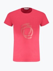 Tricou barbati cu imprimeu cu logo si decolteu la baza gatului, Rosu, S foto