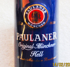 Paulaner Munchen Hell Beer,cobalt blue.Fabrica fondata in 1634.Impecabila foto