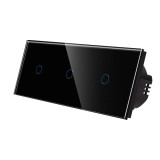 Intrerupator touch simplu x 3 cu indicator luminos, Luxion LX-ST-101/101/101-B, incastrat, rama din sticla inclusa, negru