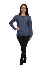 Bluza din lana tricotata cu aplicatii de margele,nuanta bleumarin foto