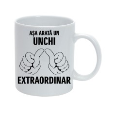 Cana alba personalizata &quot;Asa arata un unchi extraordinar&quot;, INOVATIX&reg;. 330ml