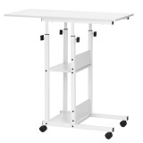 Birou reglabil pe inaltime cu rafturi laterale si roti, 80x40 cm, alb