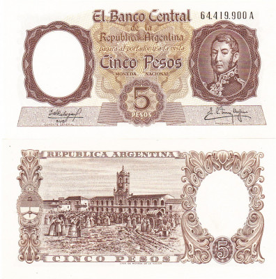 Argentina 5 Pesos 1960-62 P-275c UNC foto