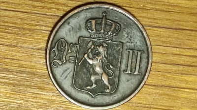 Norvegia - moneda de colectie rara - 1 ore 1891 bronz - Oscar II - impecabila ! foto