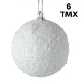 Set Globuri Crăciun TMX, Spumă, Glitter, 6 Bucăți, Alb, 6 cm, Oem