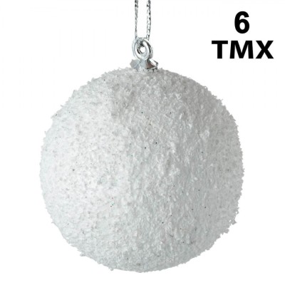 Set Globuri Crăciun TMX, Spumă, Glitter, 6 Bucăți, Alb, 6 cm foto