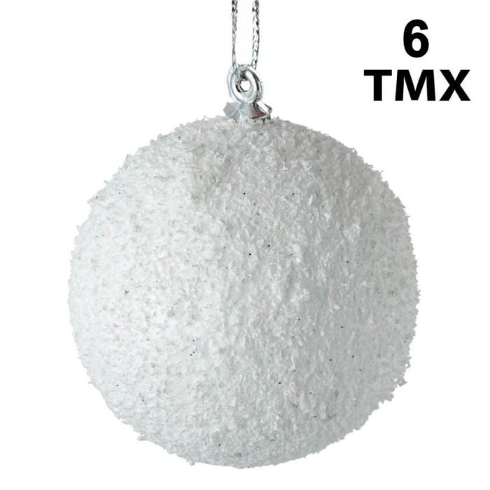 Set Globuri Crăciun TMX, Spumă, Glitter, 6 Bucăți, Alb, 6 cm