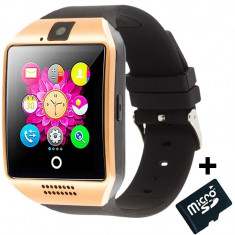 Smartwatch cu telefon iUni Q18, Camera, BT, 1,5 inch, Auriu + Card MicroSD 4GB Cadou foto