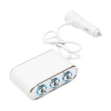 Adaptor bricheta auto tripla 12/24V, iluminata LED, cu intrerupator individual si 1 port USB, 5V, 2.1A, AVEX