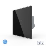 Intrerupator touch cu dimmer Livolo ZigBee, cap-scara/cruce, sticla neagra